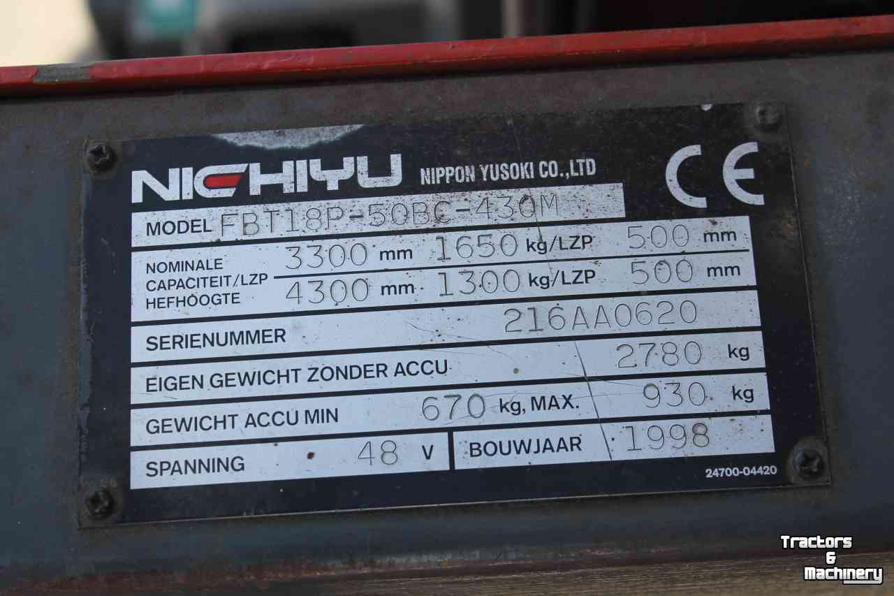 Heftruck Nyk FBT18P-50BC-430M elektrische heftruck driewieler Nichiyu forklift gabelstapler
