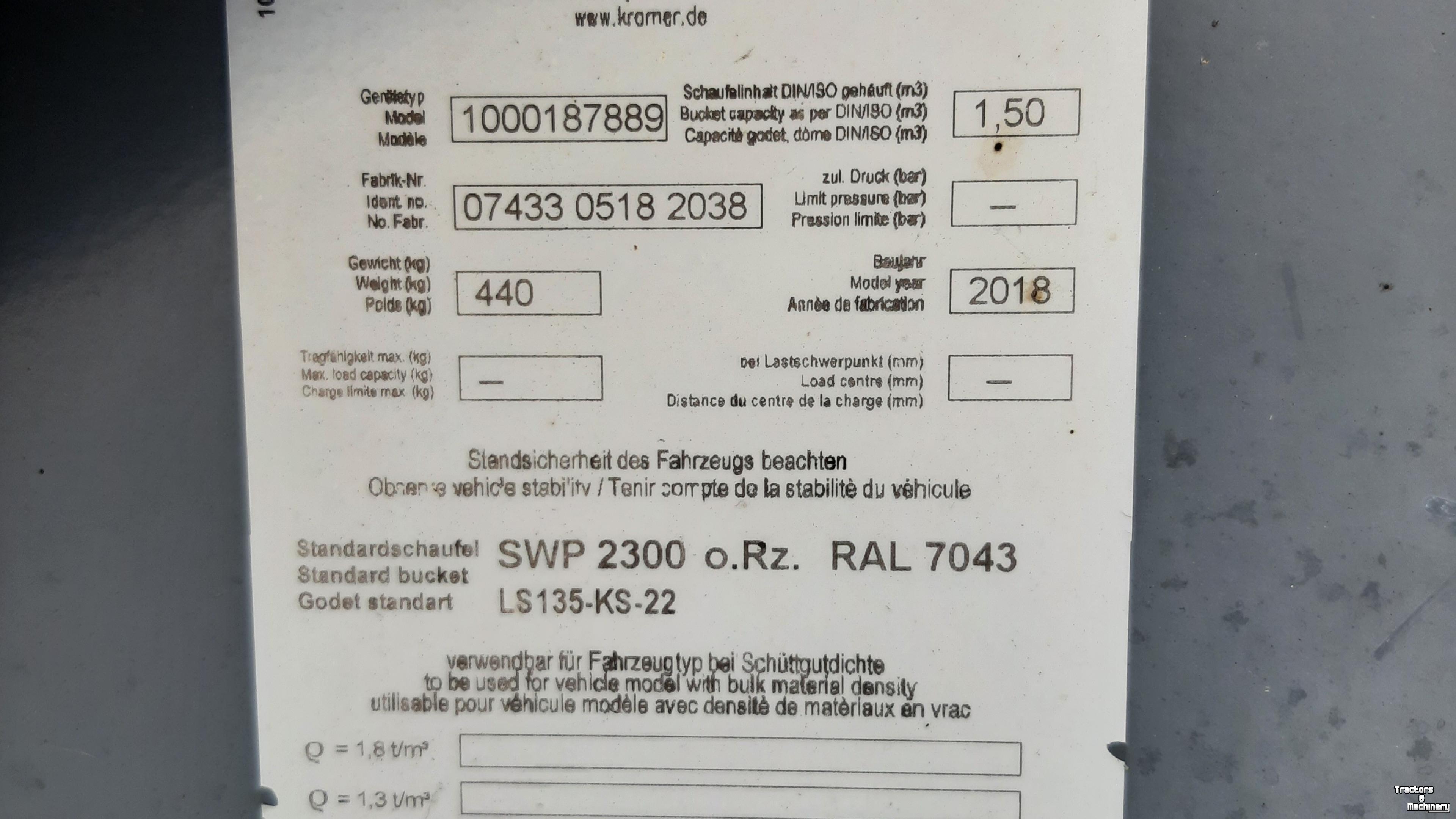Shovel / Wiellader / Kniklader Kramer Voorzetstukken