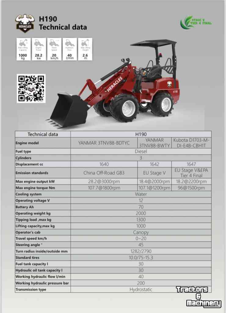 Shovel / Wiellader / Kniklader Heracles H190 Pro, Plus en Telescoop