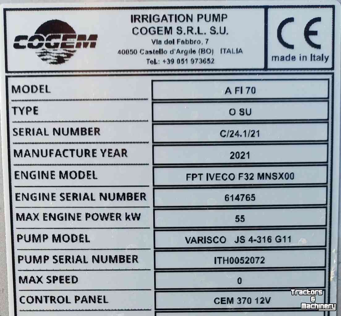 Stationare motor/pomp set Cogem 180m3 bij 3 bar