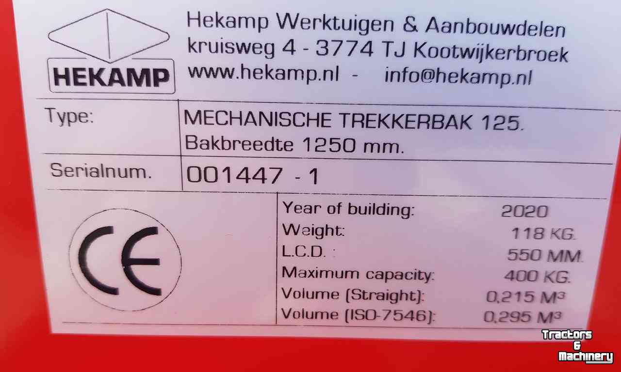 Trekkerbak / Transportbak  Trekkerbak / Transportbak / Kiepbak mechanisch 125 cm
