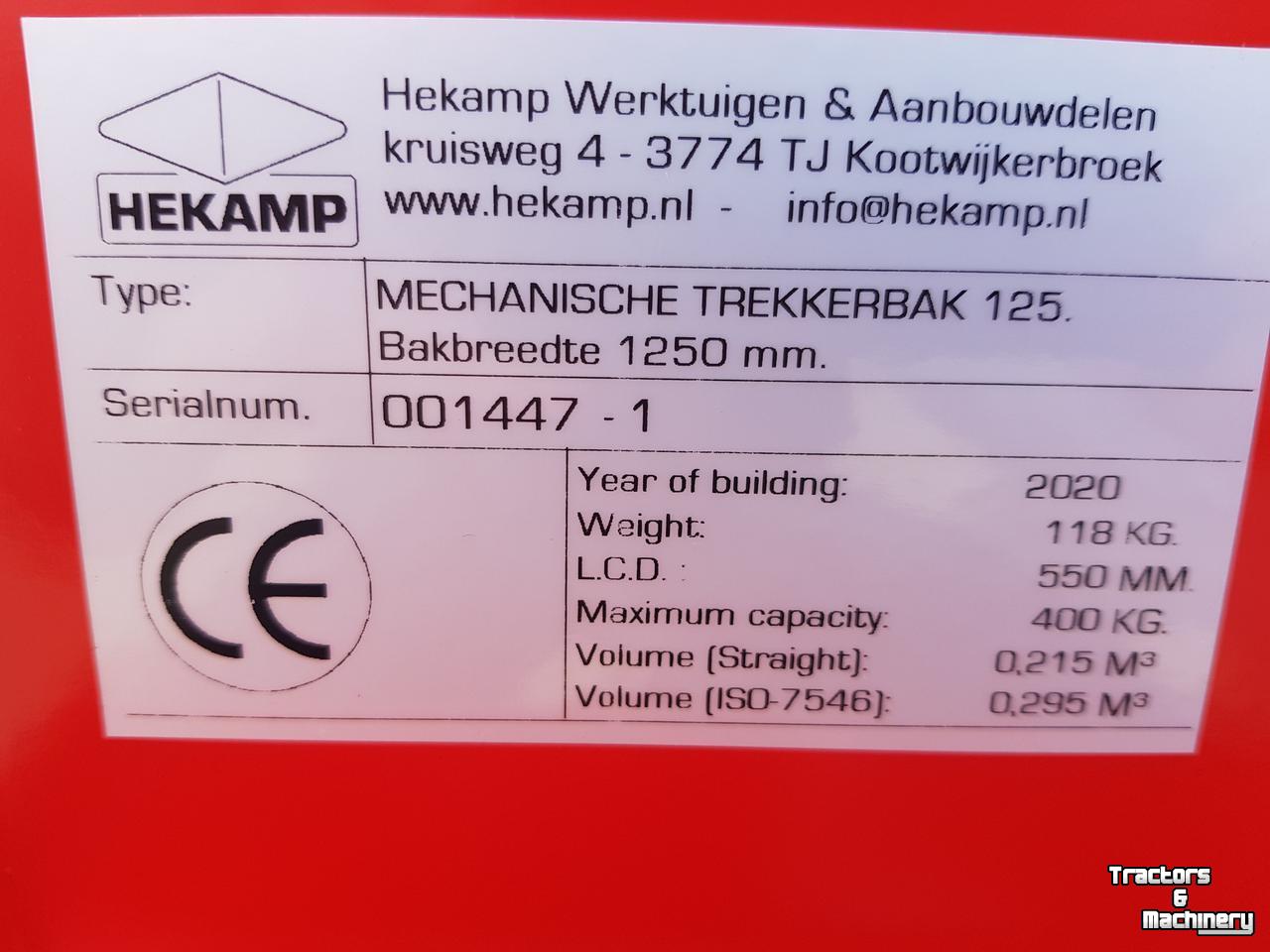Overige aanbouwdelen en toebehoren Hekamp Mechanische kiepbak 125
