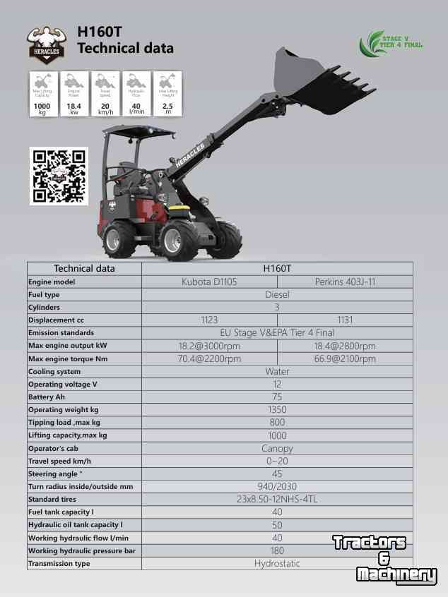 Telescopische Shovel / Wiellader / Kniklader Heracles H160T PRO telelader nieuw